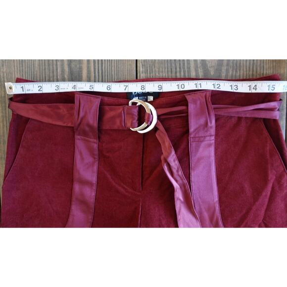 Bebe Pants Womens 8 Burgundy Red Stretch Utility Cargo Satin Trim Belted Mid Y2K - Picture 6 of 10